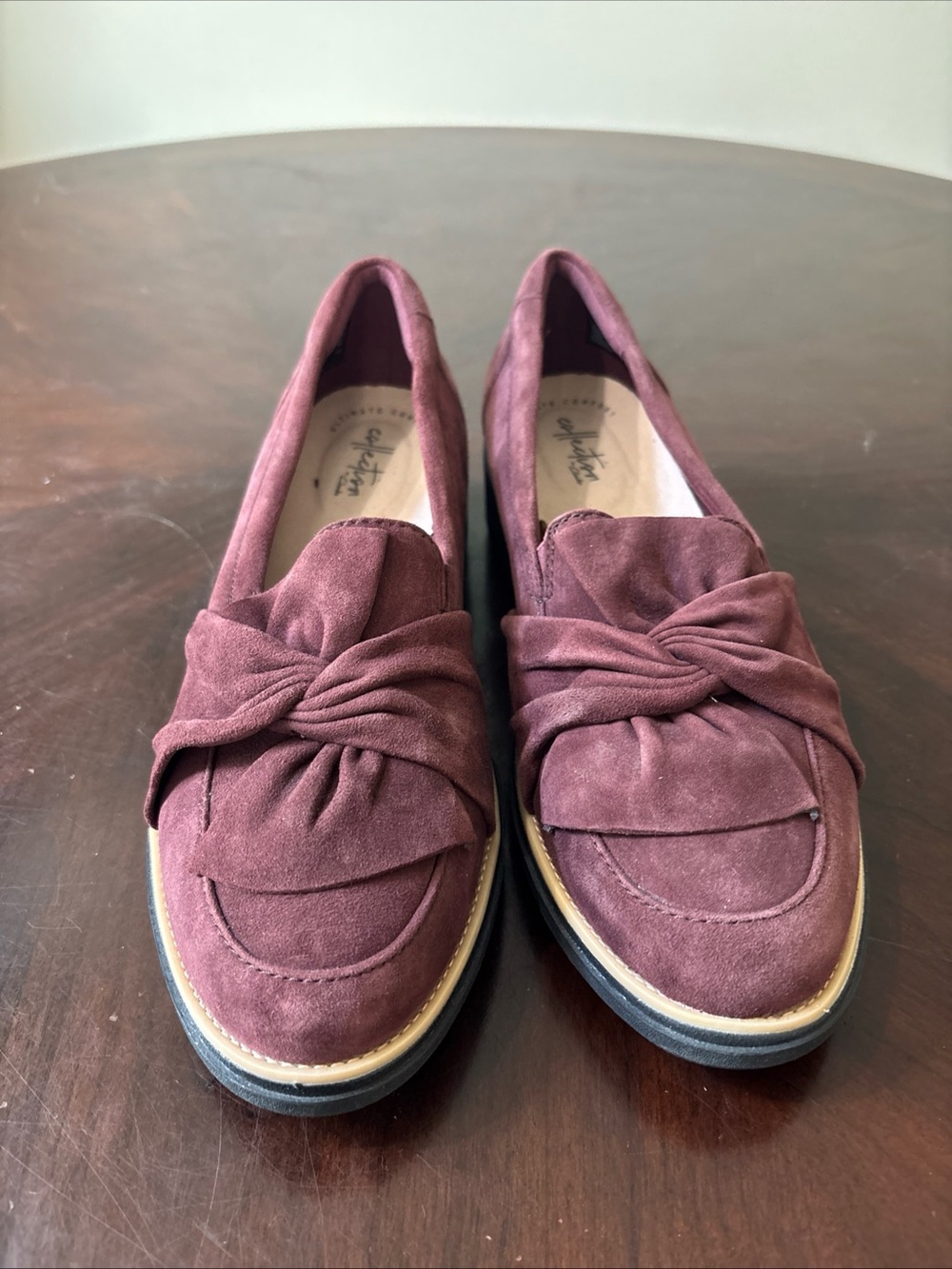 Clarks Women's Suede Knot Loafers in Burgundy